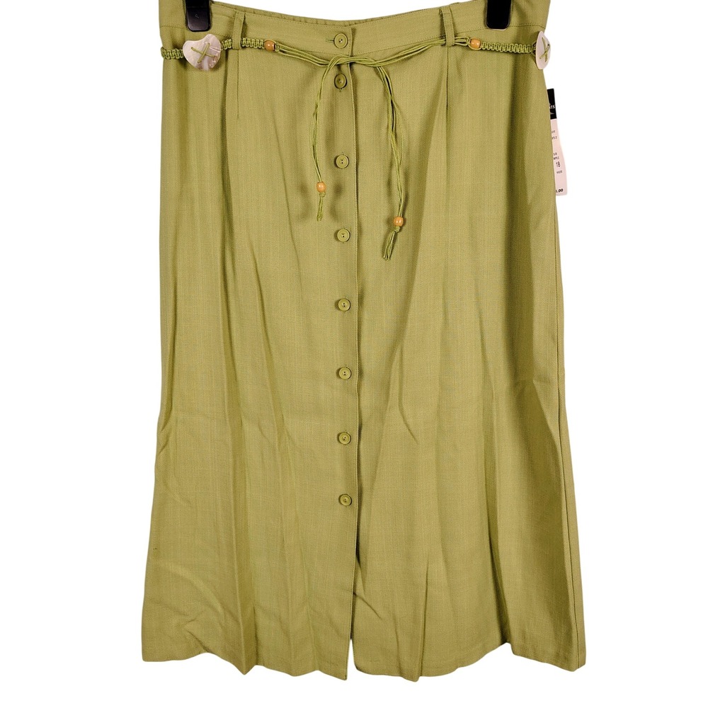 NWT Womens SZ 18 Requirements Button Front Midi Skirt Apple Green Boho Gorpcore